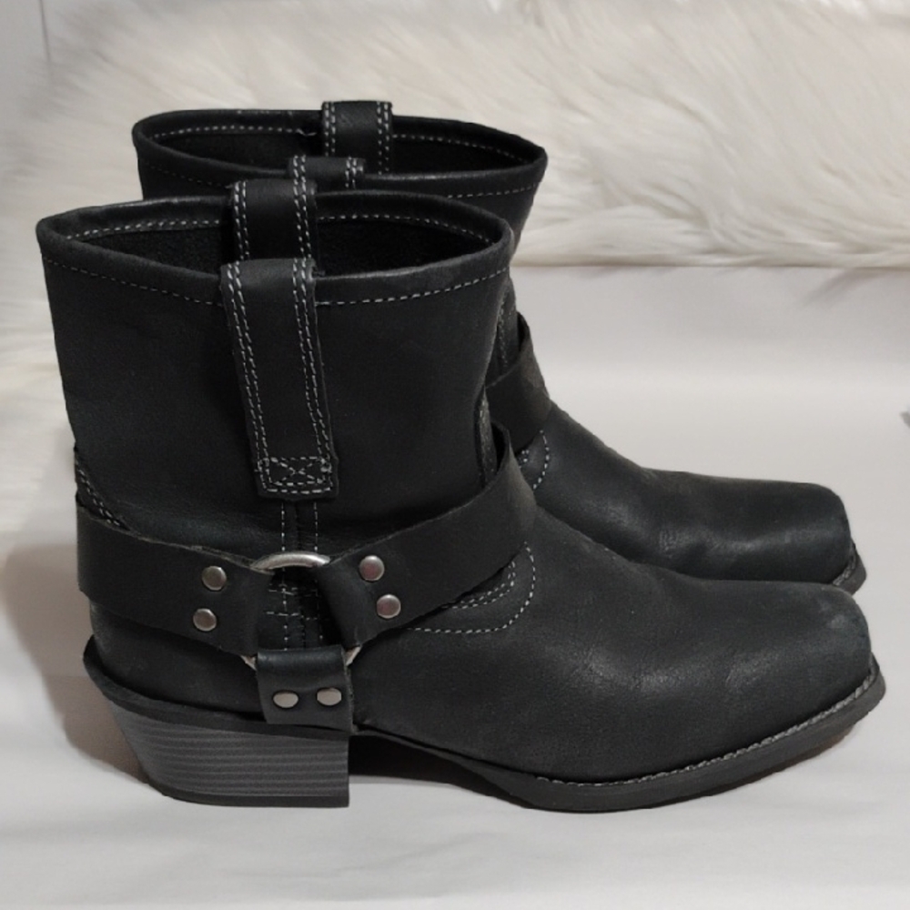 Justin Boots Black Leather Moto Boots Worn Once Sz.10B (XX-53) - Picture 5 of 12